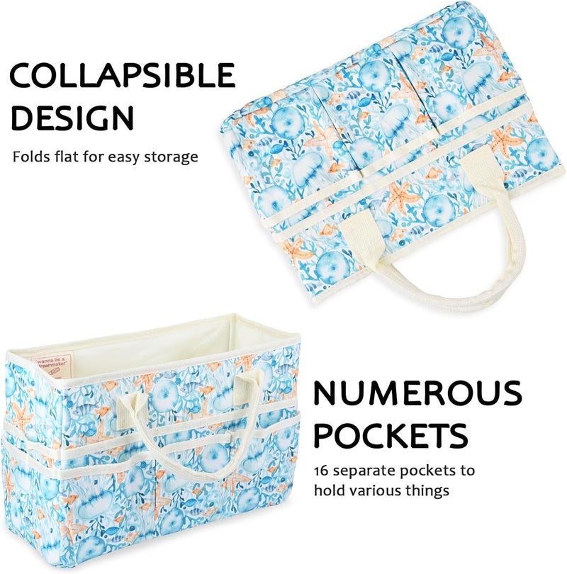 Qianshan Craft Organizer Tote Bag with Multiple Pockets, Large Art Storage Caddy with Handles for Art, Craft, Sewing, Make-up，Scrapbooking, Medical, and Office Supplies Storage.Blue Jellyfish - Image 4
